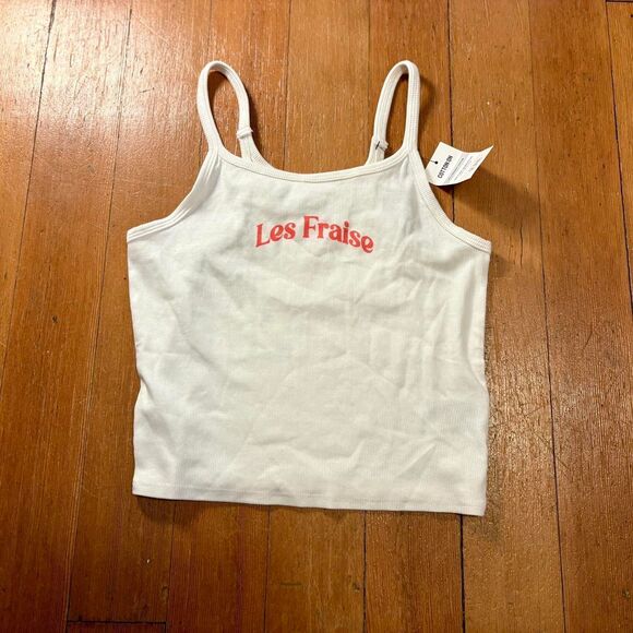 Cotton On White Baby Tank with Strawberry Graphic "Les Fraise" NWT - Picture 1 of 3